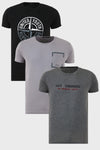 Buratti Pamuklu Slim Fit Bisiklet Yaka Baskılı 3'lü Paket Erkek T Shirt 541S31 Antrasit-Siyah-Açık Gri
