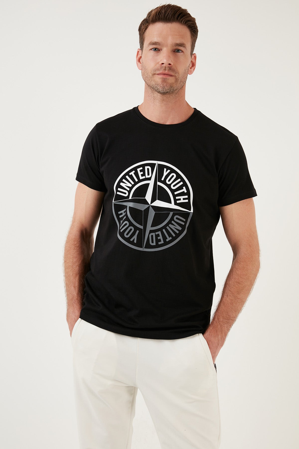 Buratti Pamuklu Slim Fit Bisiklet Yaka Baskılı 3'lü Paket Erkek T Shirt 541S31 Antrasit-Siyah-Açık Gri