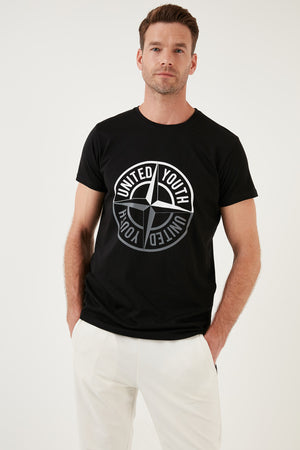 Buratti Pamuklu Slim Fit Bisiklet Yaka Baskılı 3'lü Paket Erkek T Shirt 541S31 Antrasit-Siyah-Açık Gri