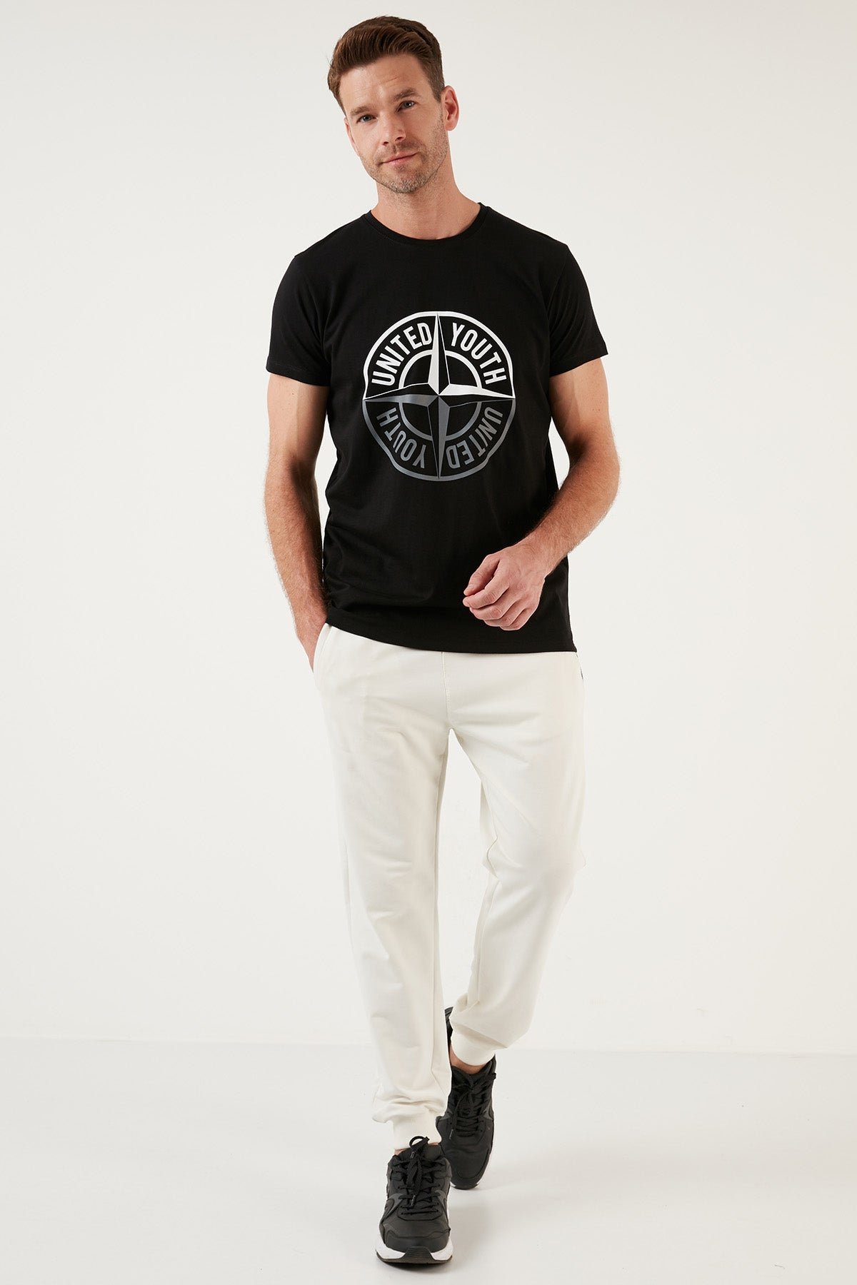 Buratti Pamuklu Slim Fit Bisiklet Yaka Baskılı 3'lü Paket Erkek T Shirt 541S31 Antrasit-Siyah-Açık Gri