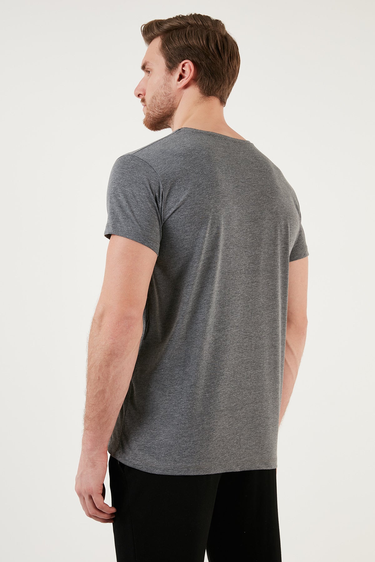 Buratti Pamuklu Slim Fit Bisiklet Yaka Baskılı 3'lü Paket Erkek T Shirt 541S31 Antrasit-Siyah-Açık Gri