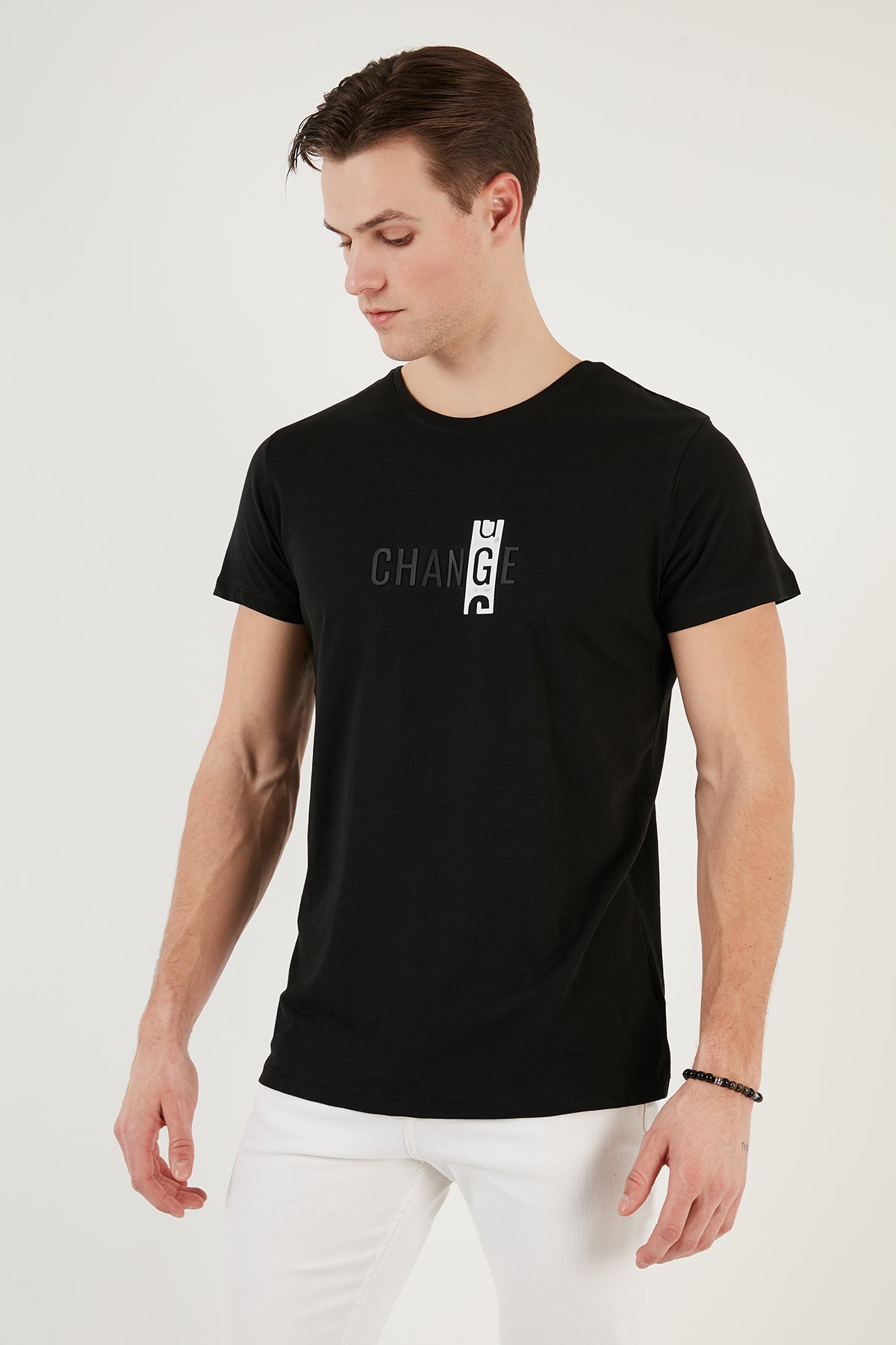 Buratti Pamuklu Slim Fit Bisiklet Yaka Baskılı 3'lü Paket Erkek T Shirt 541S31 Parlıament-Beyaz-Siyah