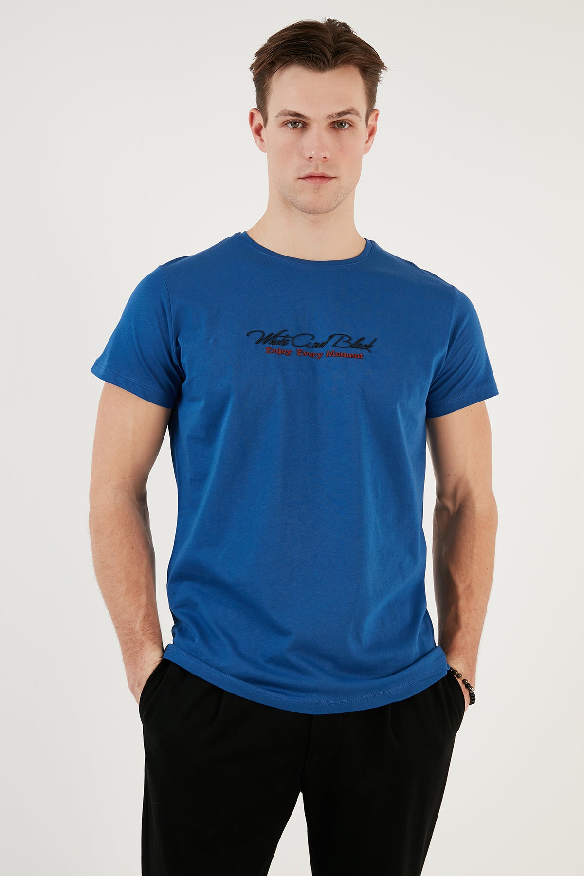 Buratti Pamuklu Slim Fit Bisiklet Yaka Baskılı 3'lü Paket Erkek T Shirt 541S31 Parlıament-Beyaz-Siyah