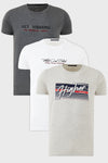 Buratti Pamuklu Slim Fit Bisiklet Yaka Baskılı 3'lü Paket Erkek T Shirt 541S31 Beyaz-Antrasit-Açık Melanj