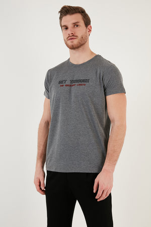 Buratti Pamuklu Slim Fit Bisiklet Yaka Baskılı 3'lü Paket Erkek T Shirt 541S31 Beyaz-Antrasit-Açık Melanj