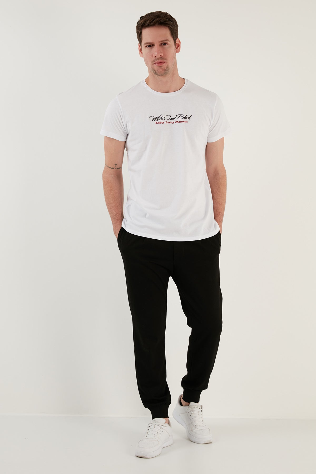 Buratti Pamuklu Slim Fit Bisiklet Yaka Baskılı 3'lü Paket Erkek T Shirt 541S31 Beyaz-Antrasit-Açık Melanj