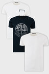 Buratti Pamuklu Slim Fit Bisiklet Yaka Baskılı 3'lü Paket Erkek T Shirt 541S31 Lacivert-Beyaz-Beyaz