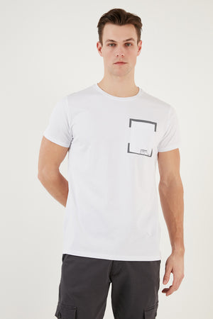 Buratti Pamuklu Slim Fit Bisiklet Yaka Baskılı 3'lü Paket Erkek T Shirt 541S31 Lacivert-Beyaz-Beyaz