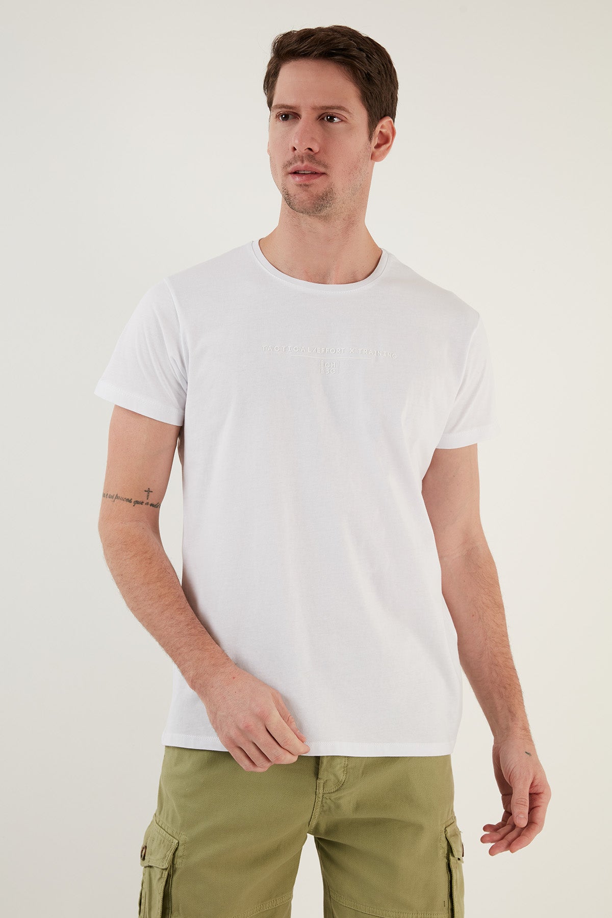Buratti Pamuklu Slim Fit Bisiklet Yaka Baskılı 3'lü Paket Erkek T Shirt 541S31 Lacivert-Beyaz-Beyaz