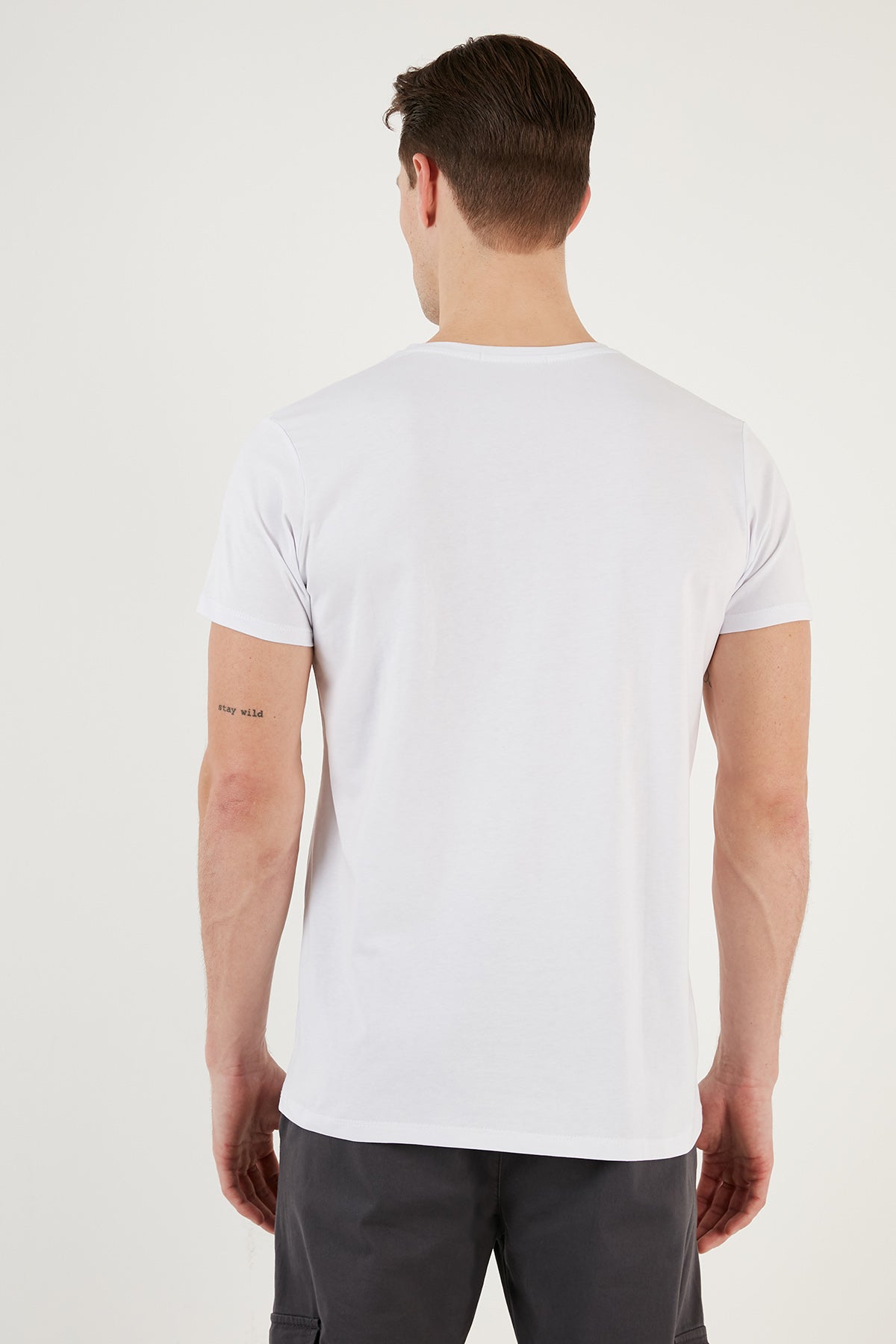 Buratti Pamuklu Slim Fit Bisiklet Yaka Baskılı 3'lü Paket Erkek T Shirt 541S31 Lacivert-Beyaz-Beyaz