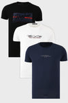 Buratti Pamuklu Slim Fit Bisiklet Yaka Baskılı 3'lü Paket Erkek T Shirt 541S31 Beyaz-Siyah-Lacivert