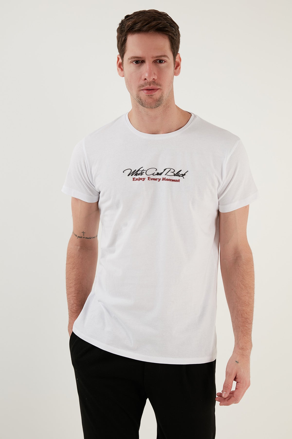 Buratti Pamuklu Slim Fit Bisiklet Yaka Baskılı 3'lü Paket Erkek T Shirt 541S31 Beyaz-Siyah-Lacivert