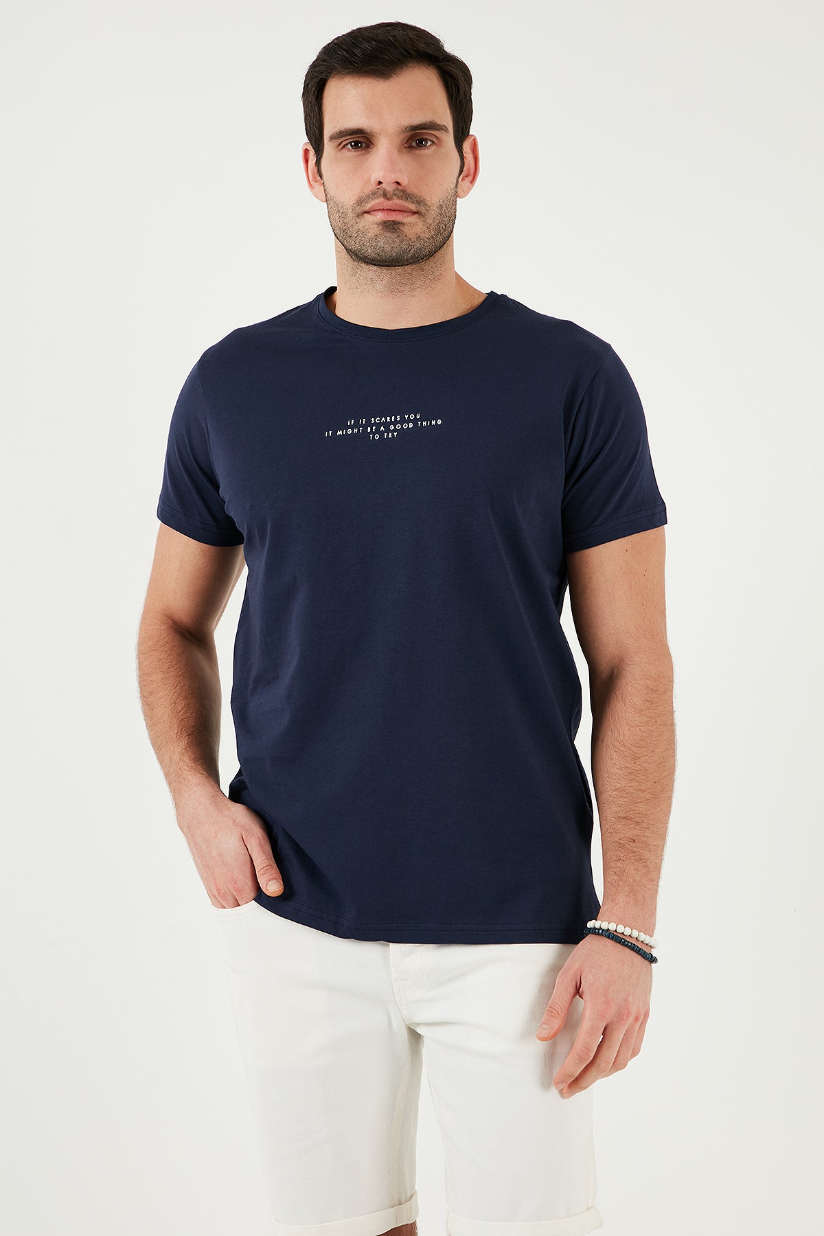 Buratti Pamuklu Slim Fit Bisiklet Yaka Baskılı 3'lü Paket Erkek T Shirt 541S31 Beyaz-Siyah-Lacivert