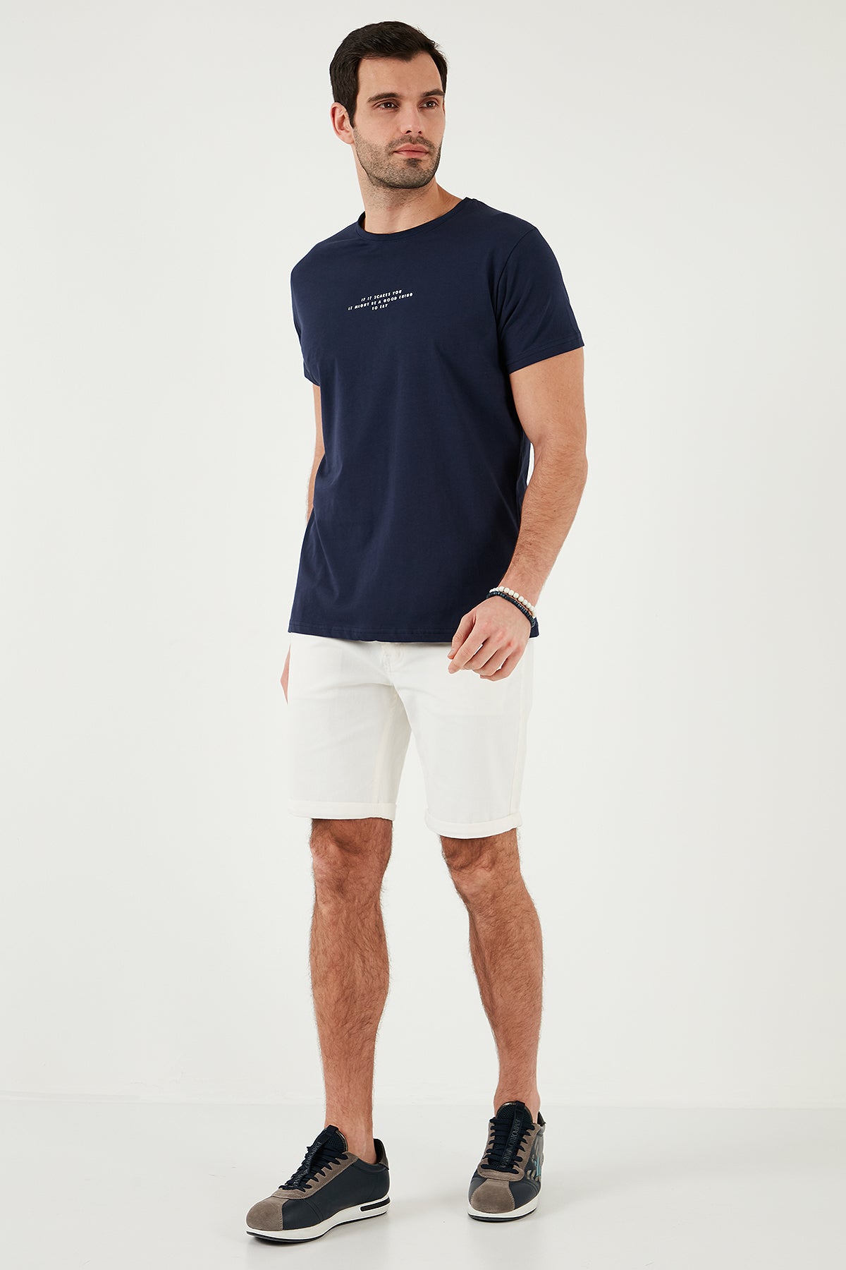 Buratti Pamuklu Slim Fit Bisiklet Yaka Baskılı 3'lü Paket Erkek T Shirt 541S31 Beyaz-Siyah-Lacivert