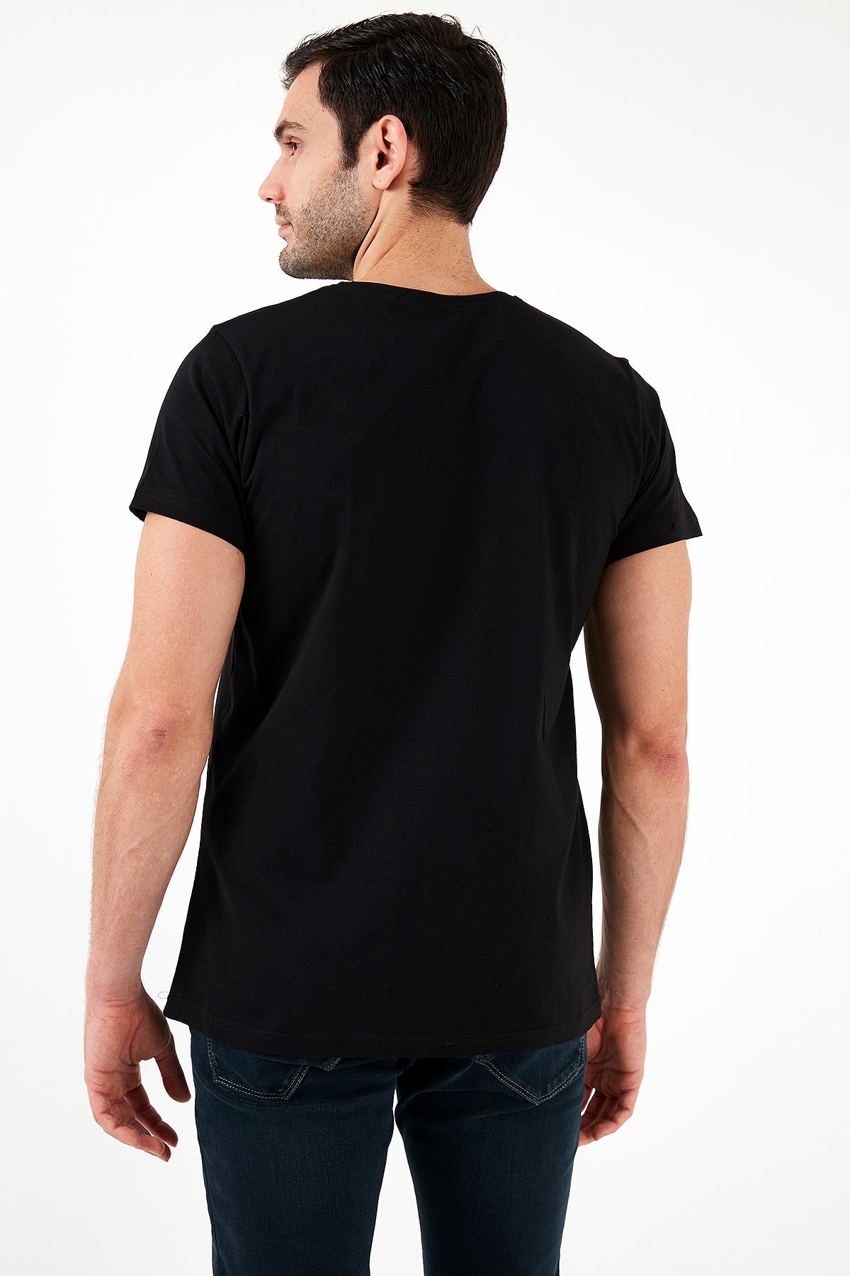Buratti Pamuklu Slim Fit Bisiklet Yaka Baskılı 3'lü Paket Erkek T Shirt 541S31 Beyaz-Siyah-Lacivert