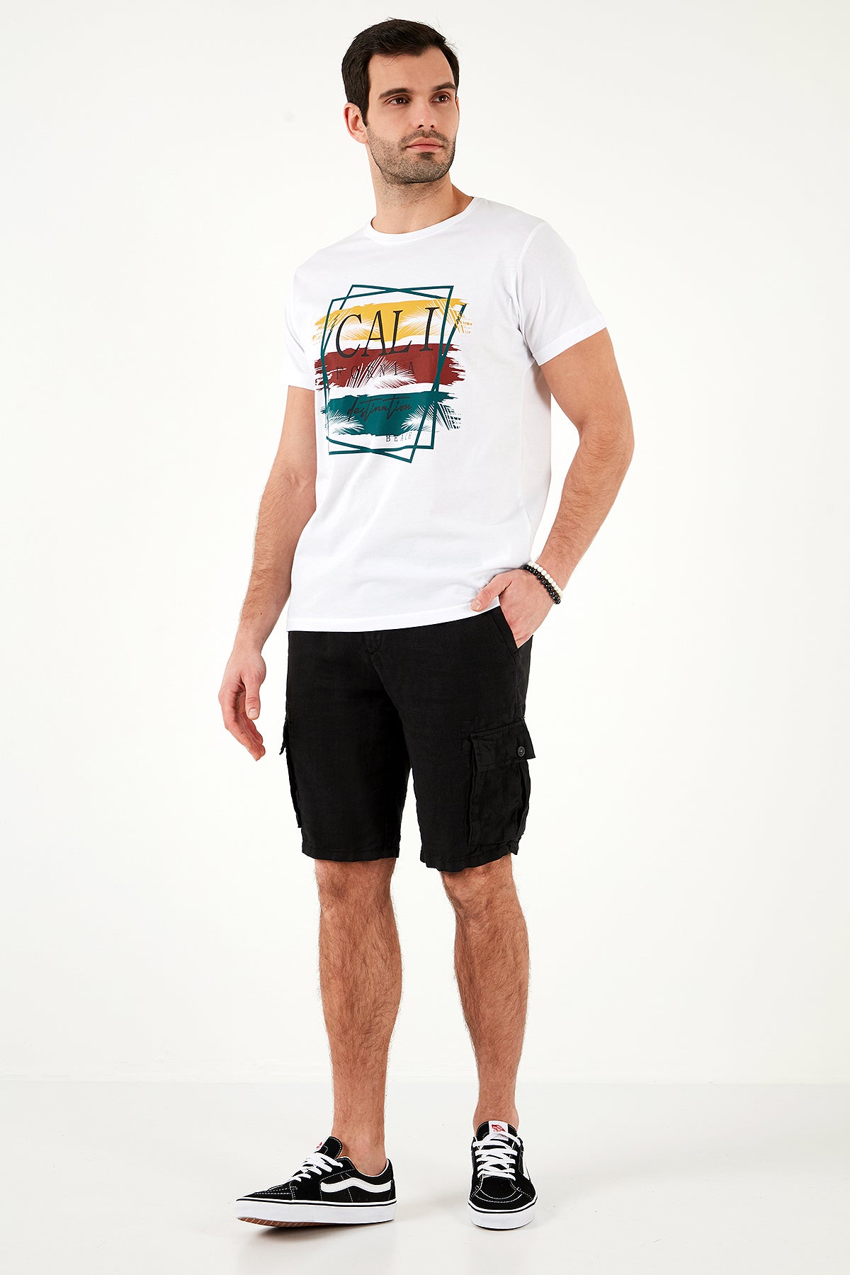 Buratti Pamuklu Slim Fit Bisiklet Yaka Baskılı 3'lü Paket Erkek T Shirt 541S31 Siyah-Beyaz-Beyaz