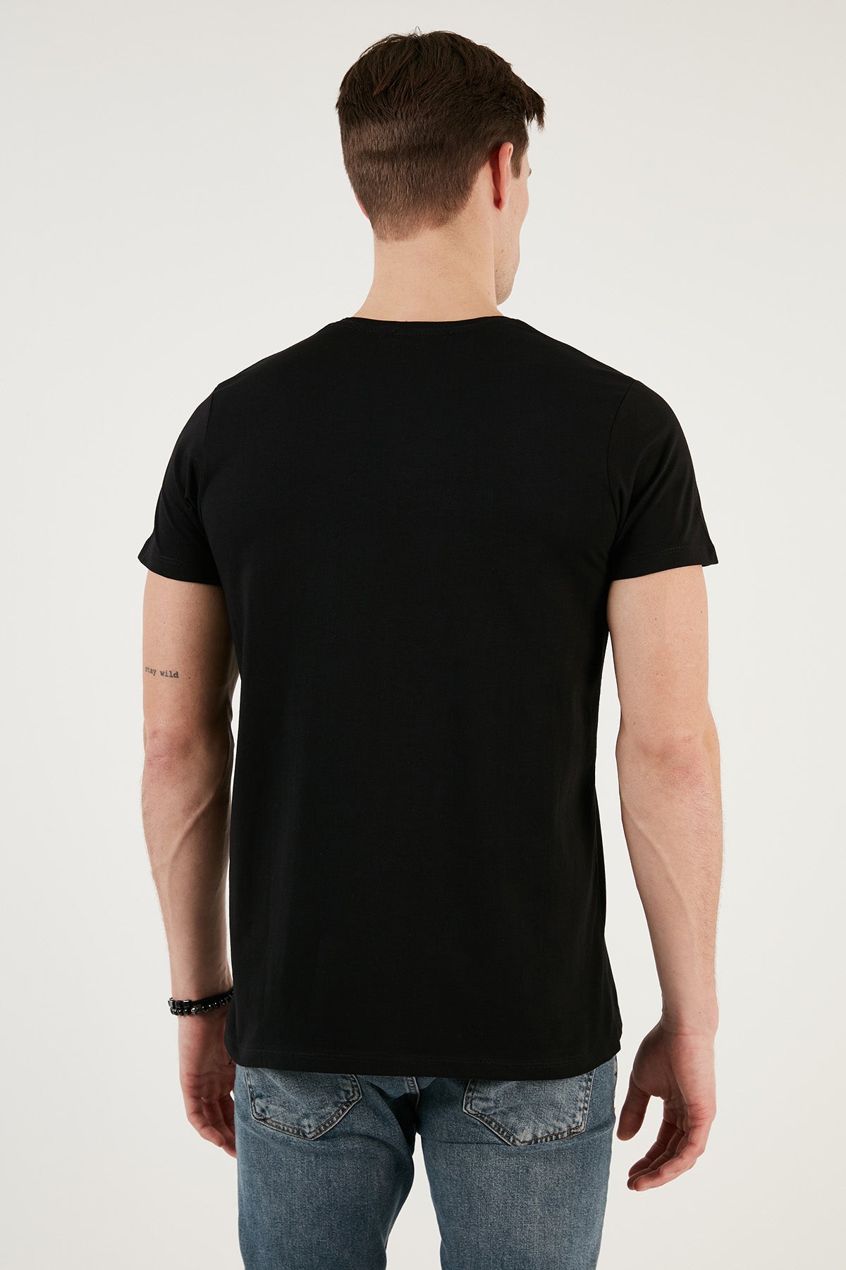 Buratti Pamuklu Slim Fit Bisiklet Yaka Baskılı 3'lü Paket Erkek T Shirt 541S31 Siyah-Beyaz-Beyaz