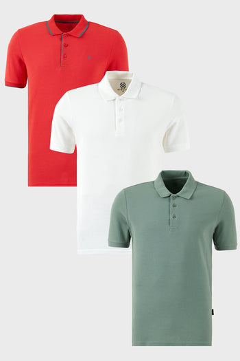 Buratti Pamuklu Regular Fit Düğmeli Polo Yaka 3'lü Paket Erkek T Shirt 590211827S3 Kırmızı-Beyaz-Elma Yeşili
