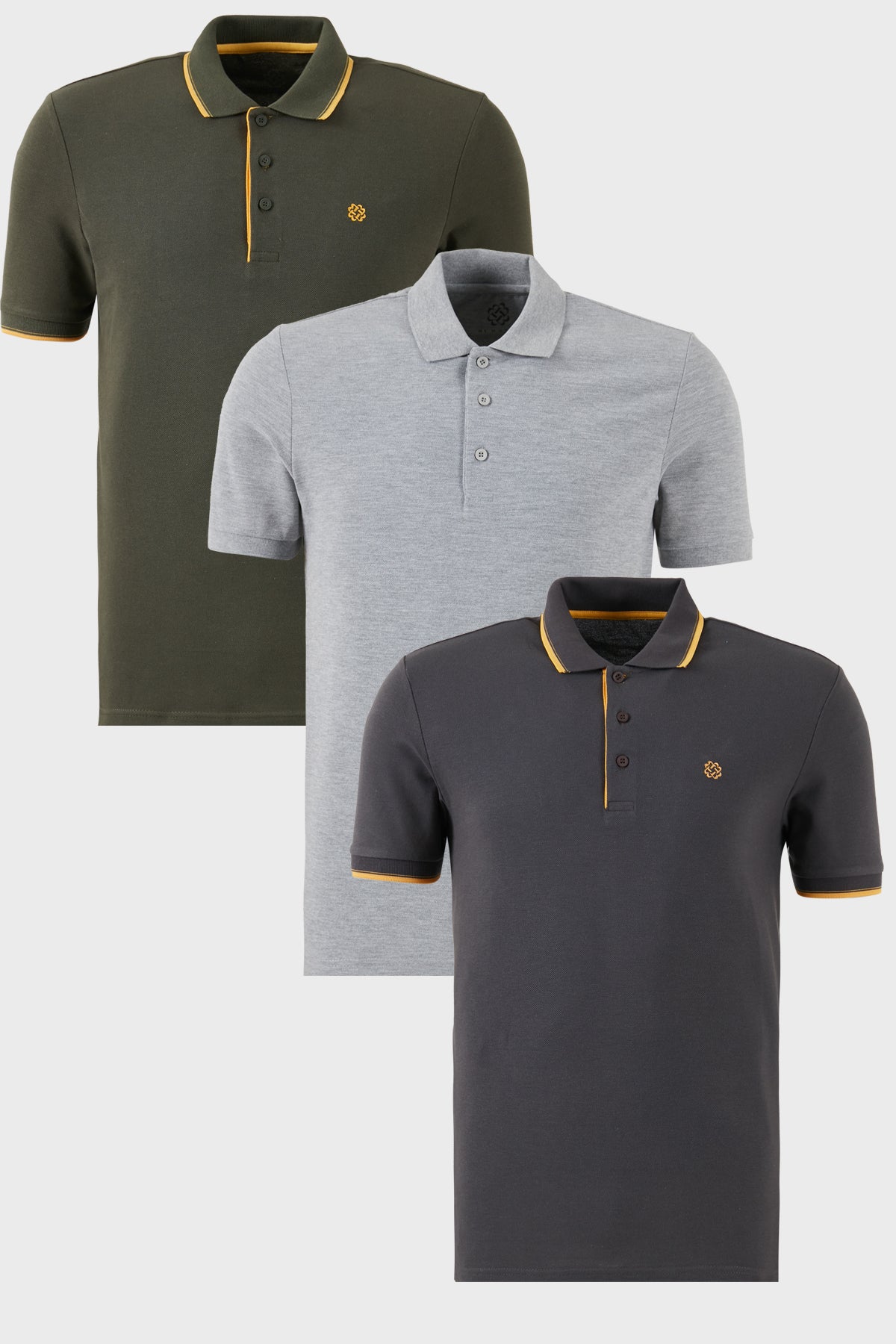 Buratti Pamuklu Regular Fit Düğmeli Polo Yaka 3'lü Paket Erkek T Shirt 590211827S3 Antrasit-Gri Melanj-Hakisarı