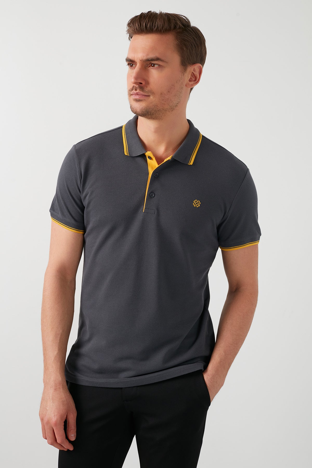 Buratti Pamuklu Regular Fit Düğmeli Polo Yaka 3'lü Paket Erkek T Shirt 590211827S3 Antrasit-Gri Melanj-Hakisarı