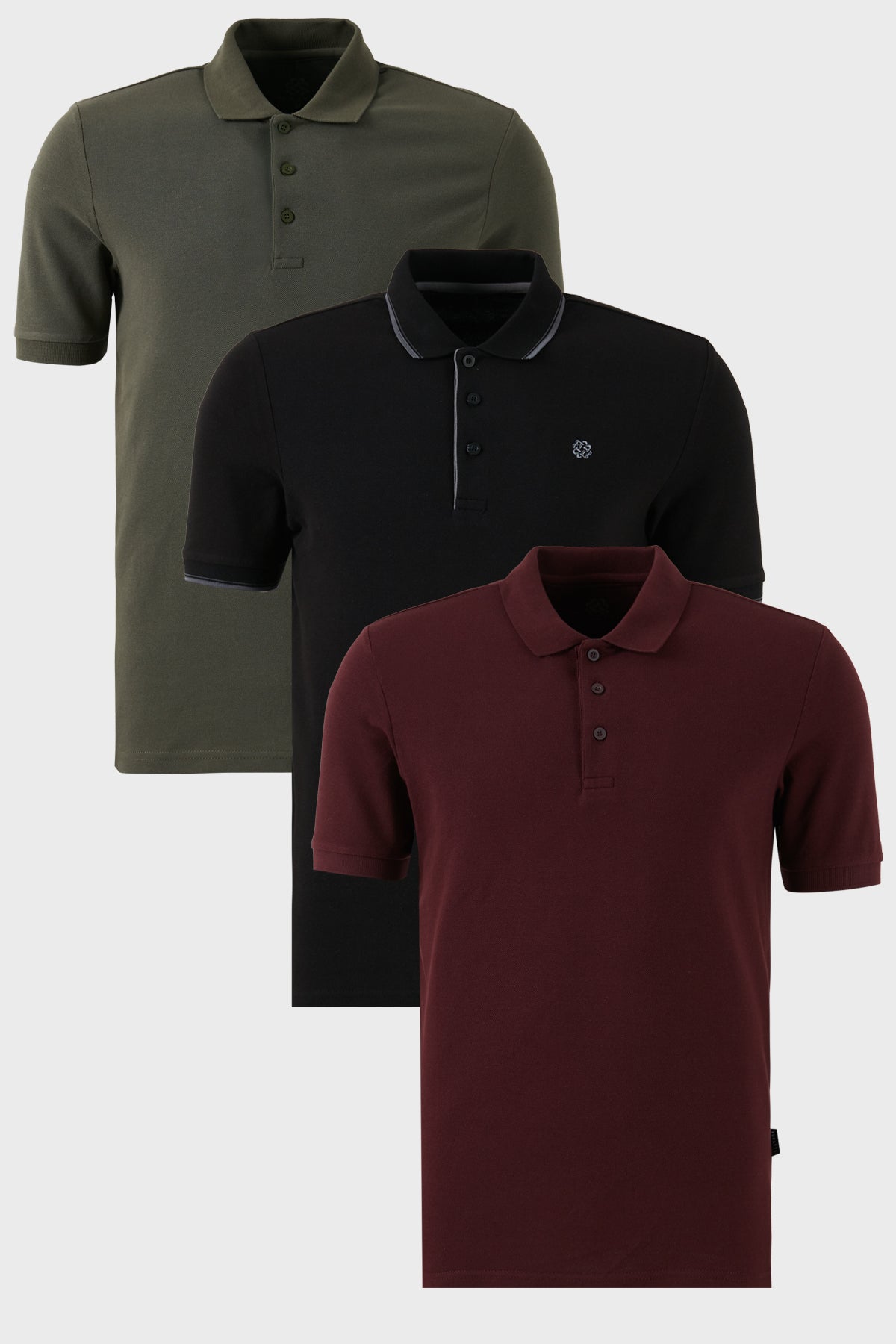 Buratti Pamuklu Regular Fit Düğmeli Polo Yaka 3'lü Paket Erkek T Shirt 590211827S3 Vişne-Haki-Siyah