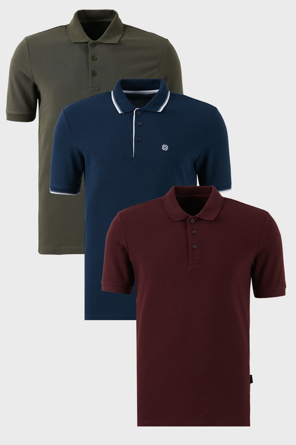 Buratti Pamuklu Regular Fit Düğmeli Polo Yaka 3'lü Paket Erkek T Shirt 590211827S3 Vişne-Haki-İndigo