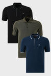 Buratti Pamuklu Regular Fit Düğmeli Polo Yaka 3'lü Paket Erkek T Shirt 590211827S3 İndigo-Siyah-Haki