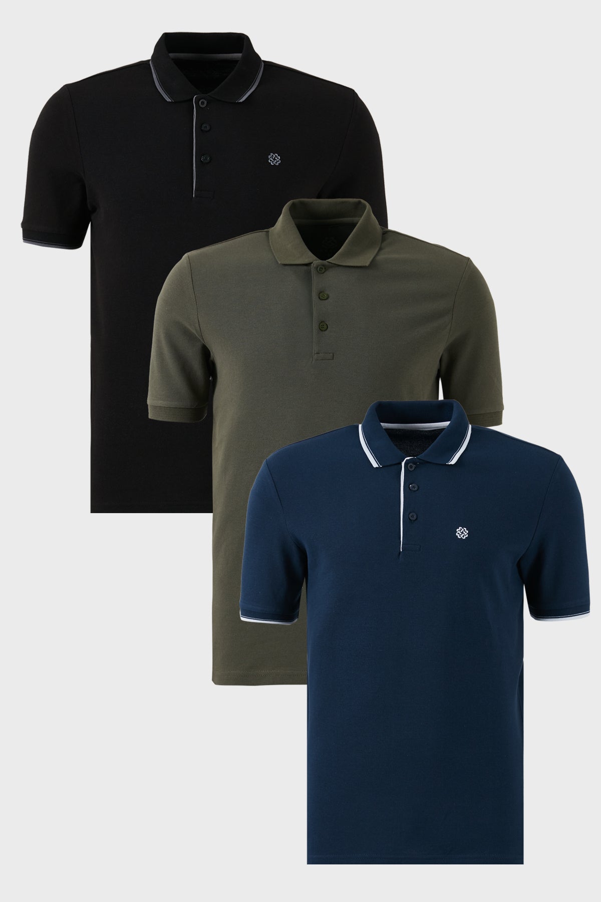 Buratti Pamuklu Regular Fit Düğmeli Polo Yaka 3'lü Paket Erkek T Shirt 590211827S3 İndigo-Siyah-Haki