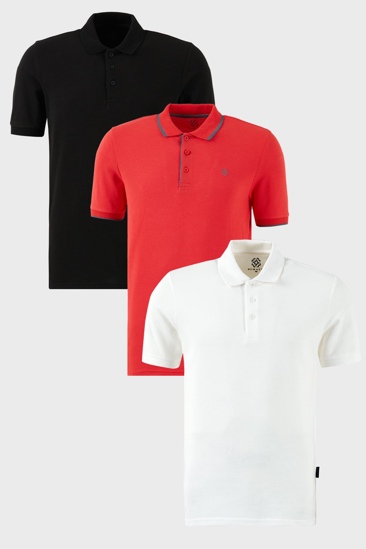 Buratti Pamuklu Regular Fit Düğmeli Polo Yaka 3'lü Paket Erkek T Shirt 590211827S3 SİYAH-BEYAZ-KIRMIZI