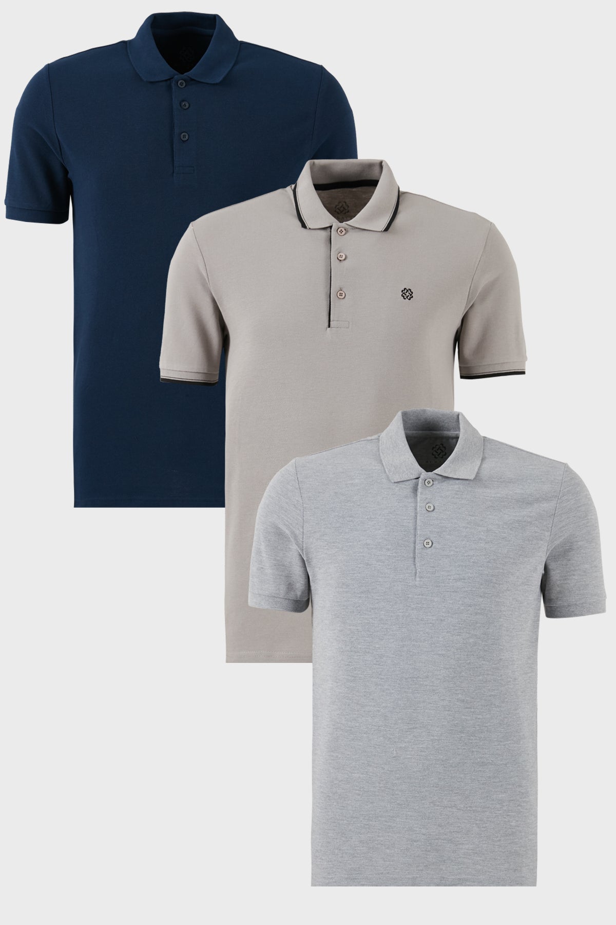 Buratti Pamuklu Regular Fit Düğmeli Polo Yaka 3'lü Paket Erkek T Shirt 590211827S3 Gri Melanj-İndigo-Taş