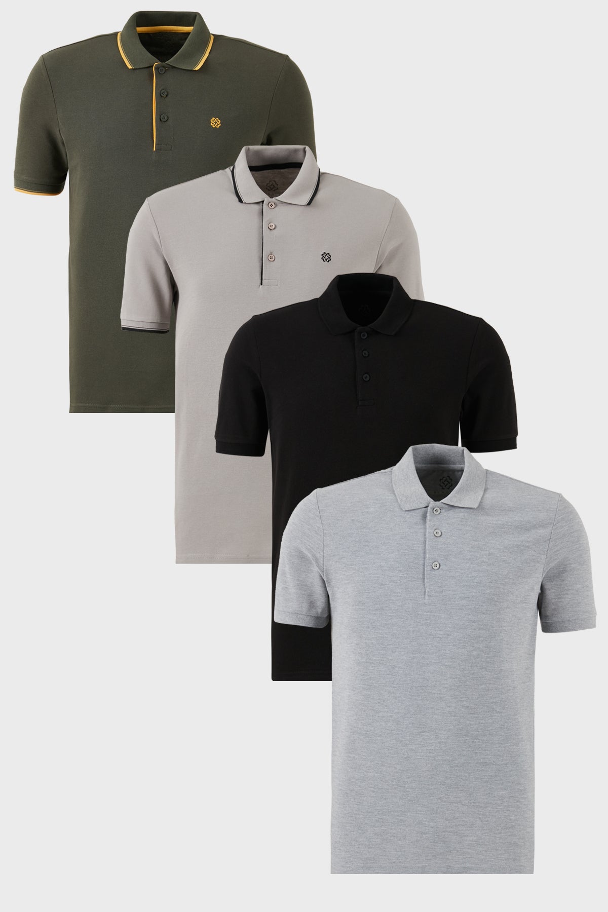 Buratti Pamuklu Regular Fit Düğmeli Polo Yaka 4'lü Paket T Shirt Erkek Polo Yaka T Shirt 590211827S4 Siyah-Hakisarı-Taş-Gri Melanj