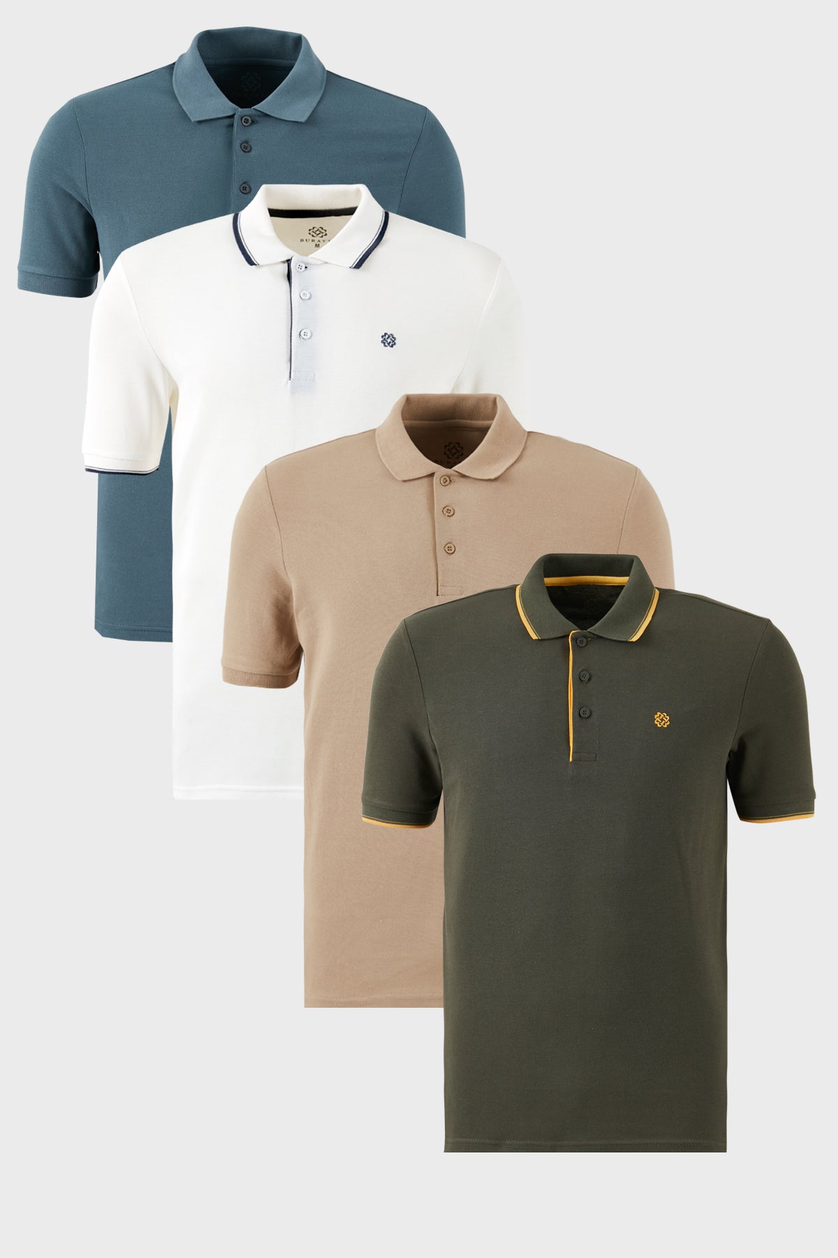 Buratti Pamuklu Regular Fit Düğmeli Polo Yaka 4'lü Paket T Shirt Erkek Polo Yaka T Shirt 590211827S4 Vizon-Petrol-Beyaz-Haki Sarı