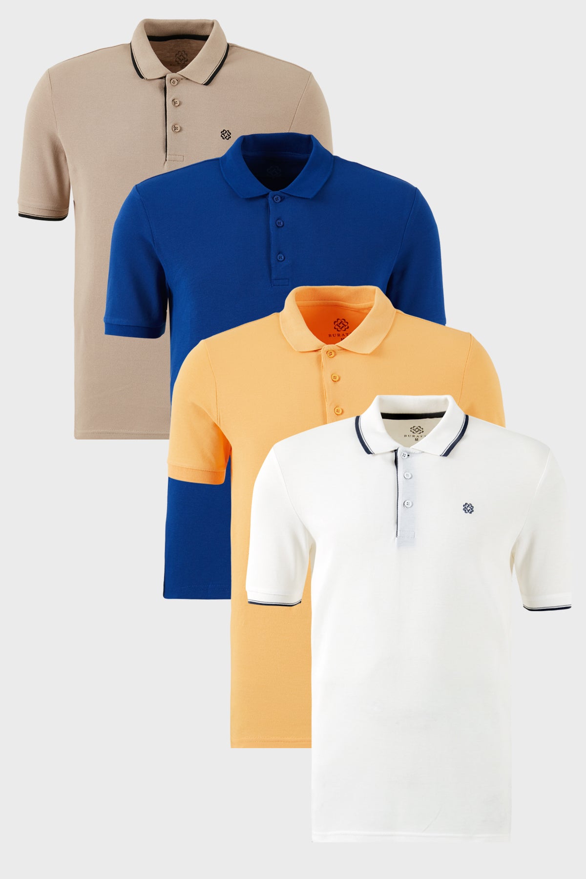 Buratti Pamuklu Regular Fit Düğmeli Polo Yaka 4'lü Paket T Shirt Erkek Polo Yaka T Shirt 590211827S4 Hardal-Saks-Beyaz-Vizon