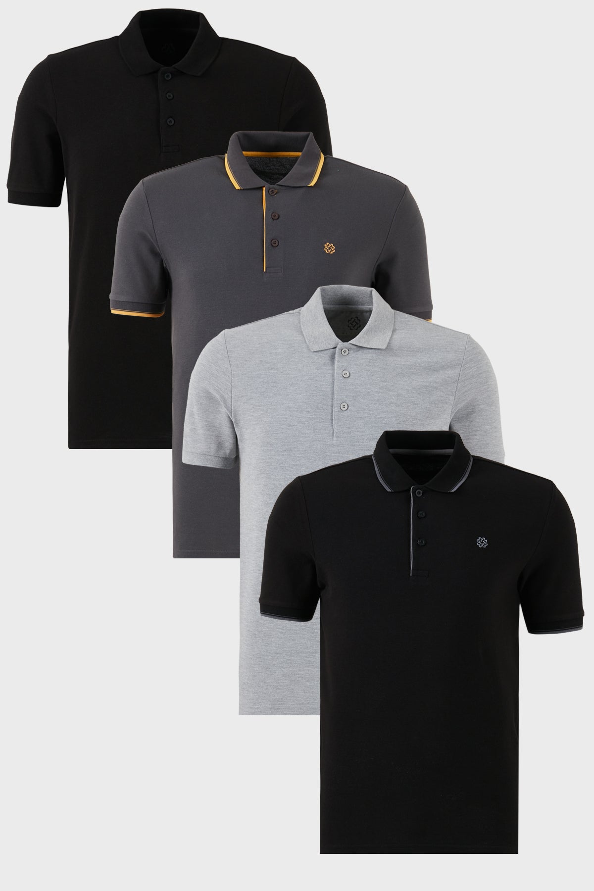Buratti Pamuklu Regular Fit Düğmeli Polo Yaka 4'lü Paket T Shirt Erkek Polo Yaka T Shirt 590211827S4 Siyah-Siyah-Antrasit-Gri Melanj