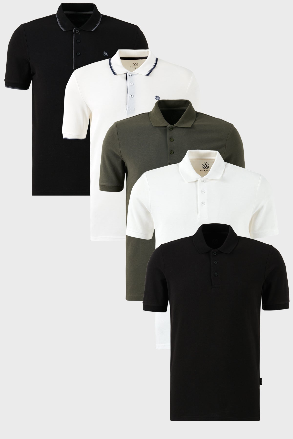 Buratti Pamuklu Regular Fit Düğmeli Polo Yaka 5'li Paket Erkek T Shirt 590211827S5 Siyah-Beyaz-Siyah-Beyaz-Haki