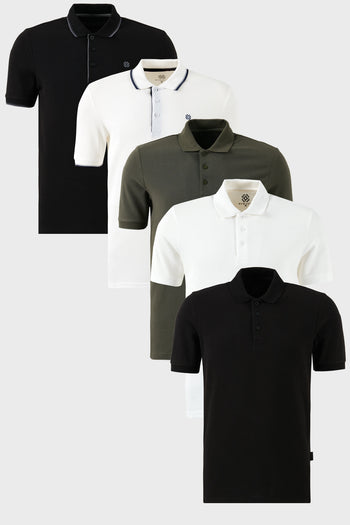 Buratti Pamuklu Regular Fit Düğmeli Polo Yaka 5'li Paket Erkek T Shirt 590211827S5 Siyah-Beyaz-Siyah-Beyaz-Haki