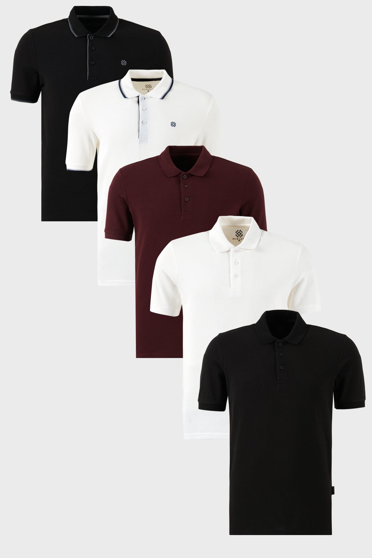 Buratti Pamuklu Regular Fit Düğmeli Polo Yaka 5'li Paket Erkek T Shirt 590211827S5 Siyah-Beyaz-Siyah-Beyaz-Vişne