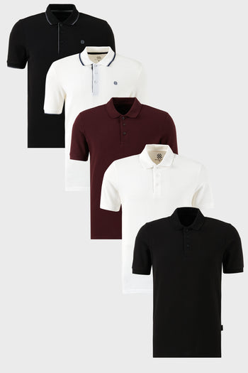 Buratti Pamuklu Regular Fit Düğmeli Polo Yaka 5'li Paket Erkek T Shirt 590211827S5 Siyah-Beyaz-Siyah-Beyaz-Vişne