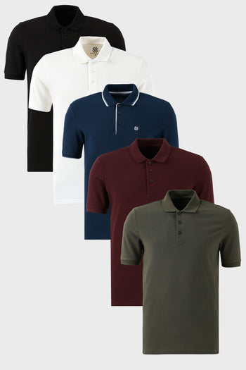 Buratti Pamuklu Regular Fit Düğmeli Polo Yaka 5'li Paket Erkek T Shirt 590211827S5 Siyah-Beyaz-Haki-Vişne-İndigo