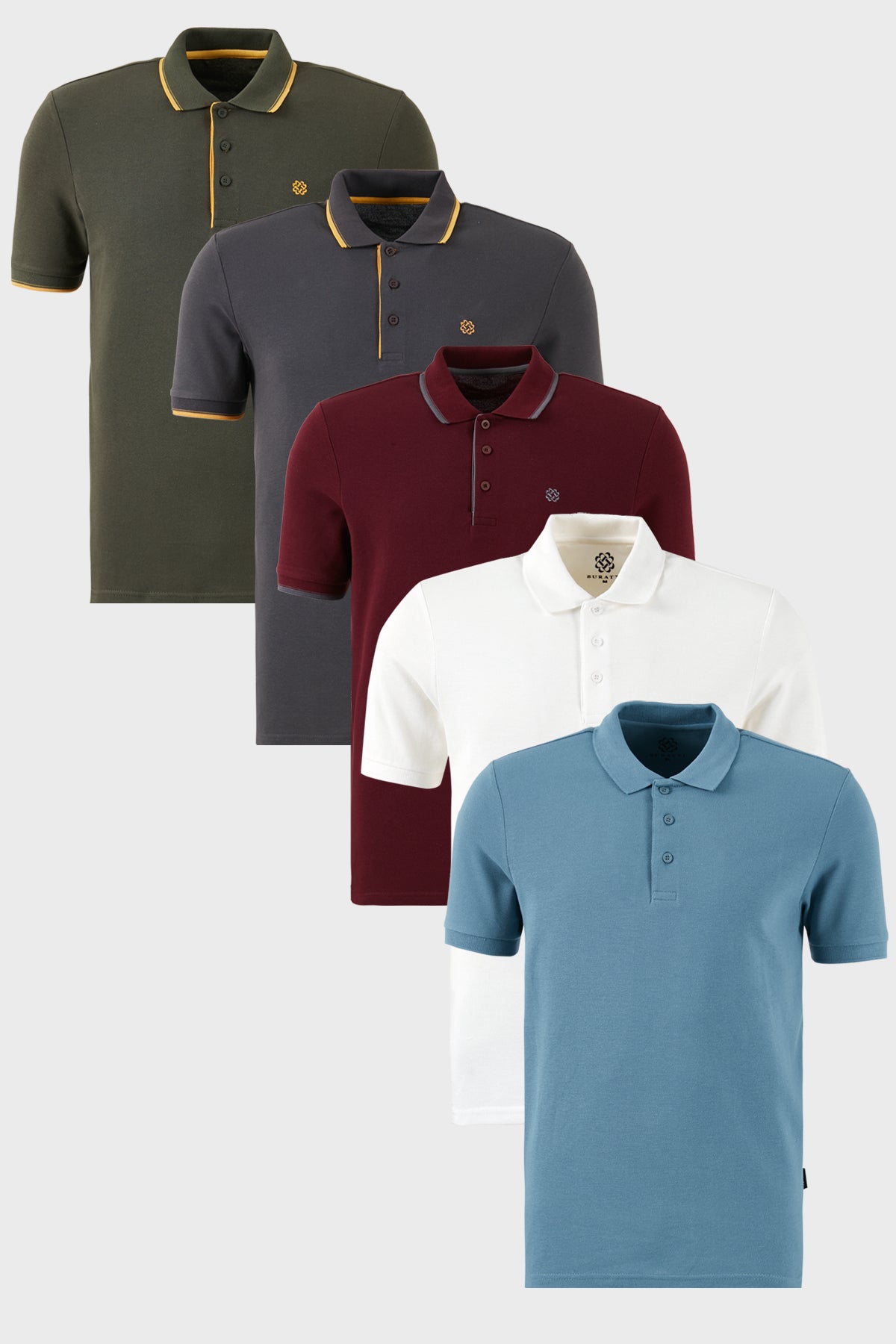Buratti Pamuklu Regular Fit Düğmeli Polo Yaka 5'li Paket Erkek T Shirt 590211827S5 Vişne-Antrasit-Hakisarı-Beyaz-Mavi