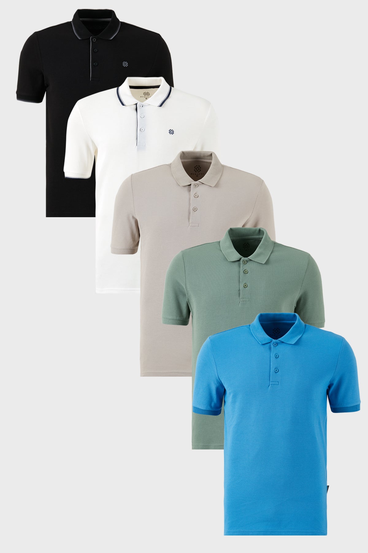 Buratti Pamuklu Regular Fit Düğmeli Polo Yaka 5'li Paket Erkek T Shirt 590211827S5 Elma Yeşili-Koyu Mavi-Kül-Beyaz-Siyah