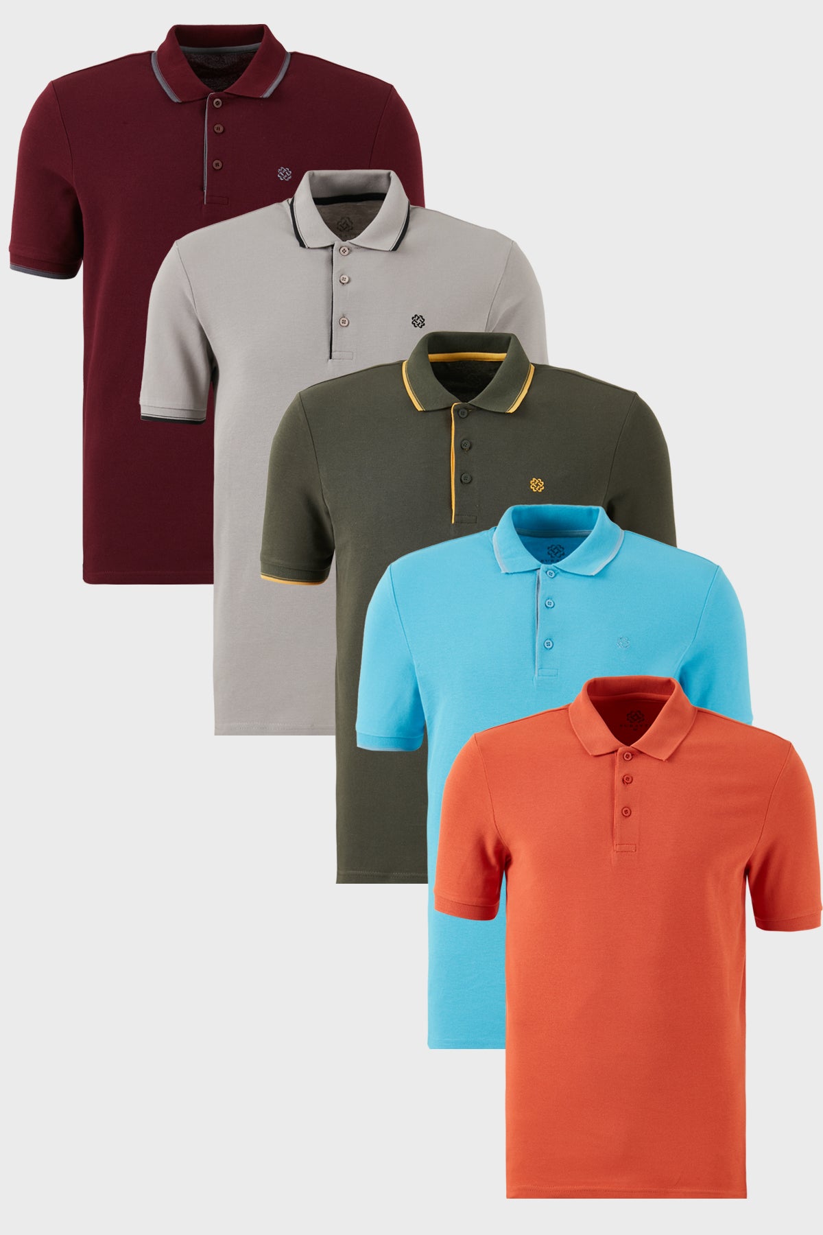 Buratti Pamuklu Regular Fit Düğmeli Polo Yaka 5'li Paket Erkek T Shirt 590211827S5 Aquamavi-Hakisarı-Tarçın-Vişne-Taş