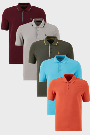 Buratti Pamuklu Regular Fit Düğmeli Polo Yaka 5'li Paket Erkek T Shirt 590211827S5 Aquamavi-Hakisarı-Tarçın-Vişne-Taş