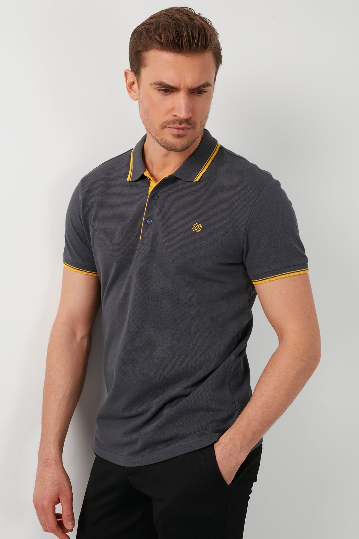 Buratti Pamuklu Regular Fit Düğmeli Polo Yaka 5'li Paket Erkek T Shirt 590211827S5 Gri Melanj-Antrasit-Haki-Kül-Vizon