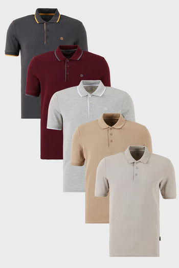 Buratti Pamuklu Regular Fit Düğmeli Polo Yaka 5'li Paket Erkek T Shirt 590211827S5 Vizon-Kül-Gri Melanj-Antrasit-Vişne