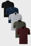 Buratti Pamuklu Regular Fit Düğmeli Polo Yaka 5'li Paket Erkek T Shirt 590211827S5 Siyah-Haki-İndigo-Vişne-Gri Melanj