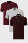 Buratti Pamuklu Slim Fit Şerit Detaylı Düğmeli Polo Yaka 3'lü Paket Erkek T Shirt 5902118S3 VİŞNE-GRİ MELANJ-VişneBeyaz