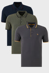 Buratti Pamuklu Slim Fit Şerit Detaylı Düğmeli Polo Yaka 3'lü Paket Erkek T Shirt 5902118S3 ANTRASİT-HAKİ-LACİVERTBORDO