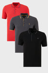 Buratti Pamuklu Slim Fit Şerit Detaylı Düğmeli Polo Yaka 3'lü Paket Erkek T Shirt 5902118S3 Siyah-Kırmızı-Antrasit