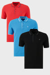 Buratti Pamuklu Slim Fit Şerit Detaylı Düğmeli Polo Yaka 3'lü Paket Erkek T Shirt 5902118S3 Siyah-Kırmızı-Koyu Mavi